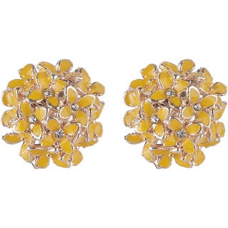 American Diamond Gold Stud Enamel Daisy Flower Earrings for Girls Alloy Material for Women's Fashion Jewellery for Party