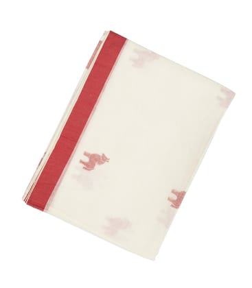 White Handloom Bengal Cotton Saree With Horse Buttas-White