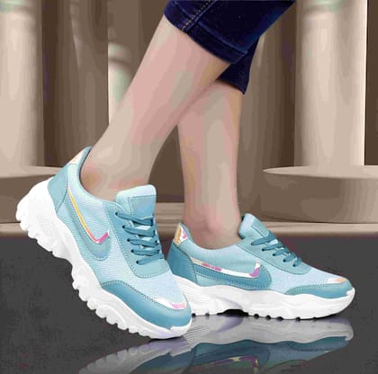 Latest Fashionable Casual Shoes, Lightweight Walking Sneakers, Gym Shoes for Girls and Women Color - Blue, Size - 6