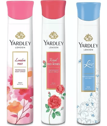 Yardley London London Mist, and Lace Body Spray - For Women,150ML Each (Pack of 3)