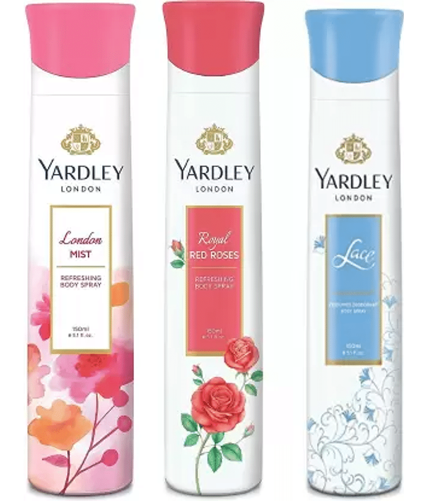 Yardley London London Mist, and Lace Body Spray - For Women,150ML Each (Pack of 3)