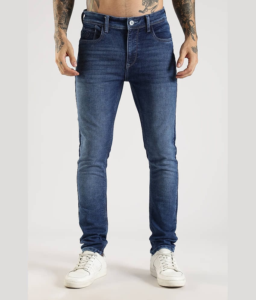Cool Colors Skinny Fit Clean Look Men's Jeans - Mid Blue ( Pack of 1 )