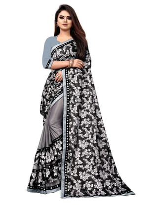 Generic Women's Lycra Blend Saree with Blouse (Grey, 5 - 6 Mtrs)