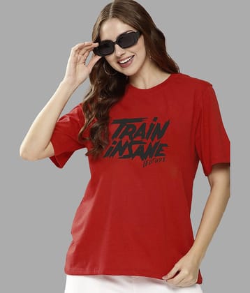 Leotude Women Polyester Printed Oversized Fit Round Neck T-Shirt ( Red )