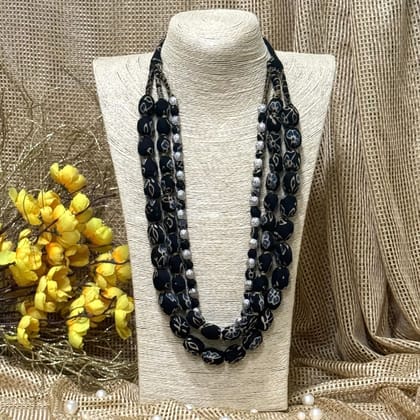 3 Layer Fabric Beaded Necklace in modal