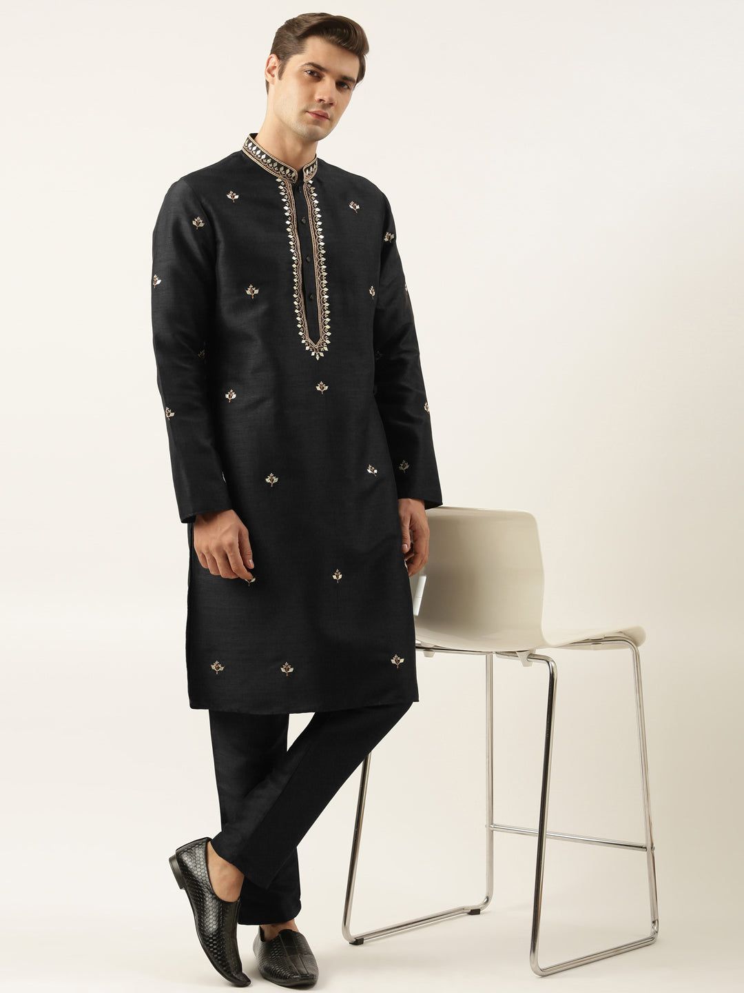 Black Silk Gota Embroidered Kurta Set-Made To Measure / Kurta Churidaar Set