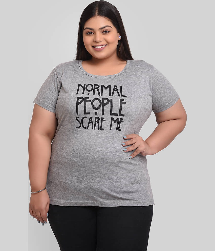 Neo Garments Women Cotton Printed Regular Fit Round Neck T-Shirt ( Grey )