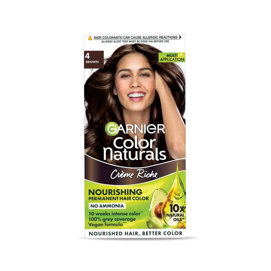 Garnier Color Naturals CrEme Riche Nourishing Permanent Hair Color - No Ammonia, 70 ml + 60 g Shade 4, Brown