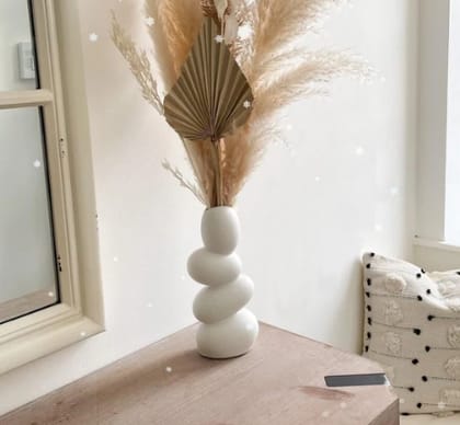 Xotic essentials Hohm Pebble Vase, Ceramic Flower Vases, 10 Inches, Vases for Home Decor, Stone Vase Raw Matte FinishWhite