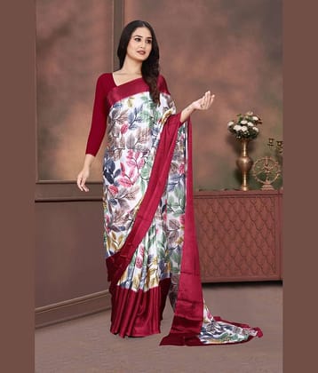 JIHANA FAB Georgette Printed Saree With Unstitched Blouse Piece ( Red )