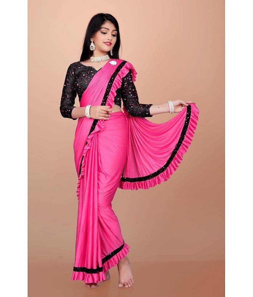 Apnisha Lycra Saree For Girls ( Coffee , Pack of 1 )