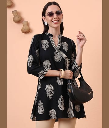 Tissu Women Rayon Printed Flared Kurti ( Black )