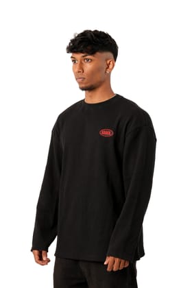 Retro Waffle Long Sleeve T-Shirt [Black]-XS
