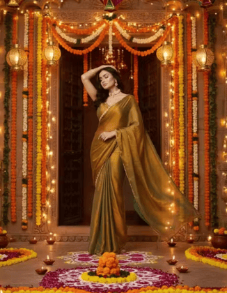 Solid Beads and Stones Saree