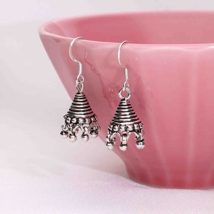 Spiral Dome Silver Jhumki Earrings-None / Oxidised Silver
