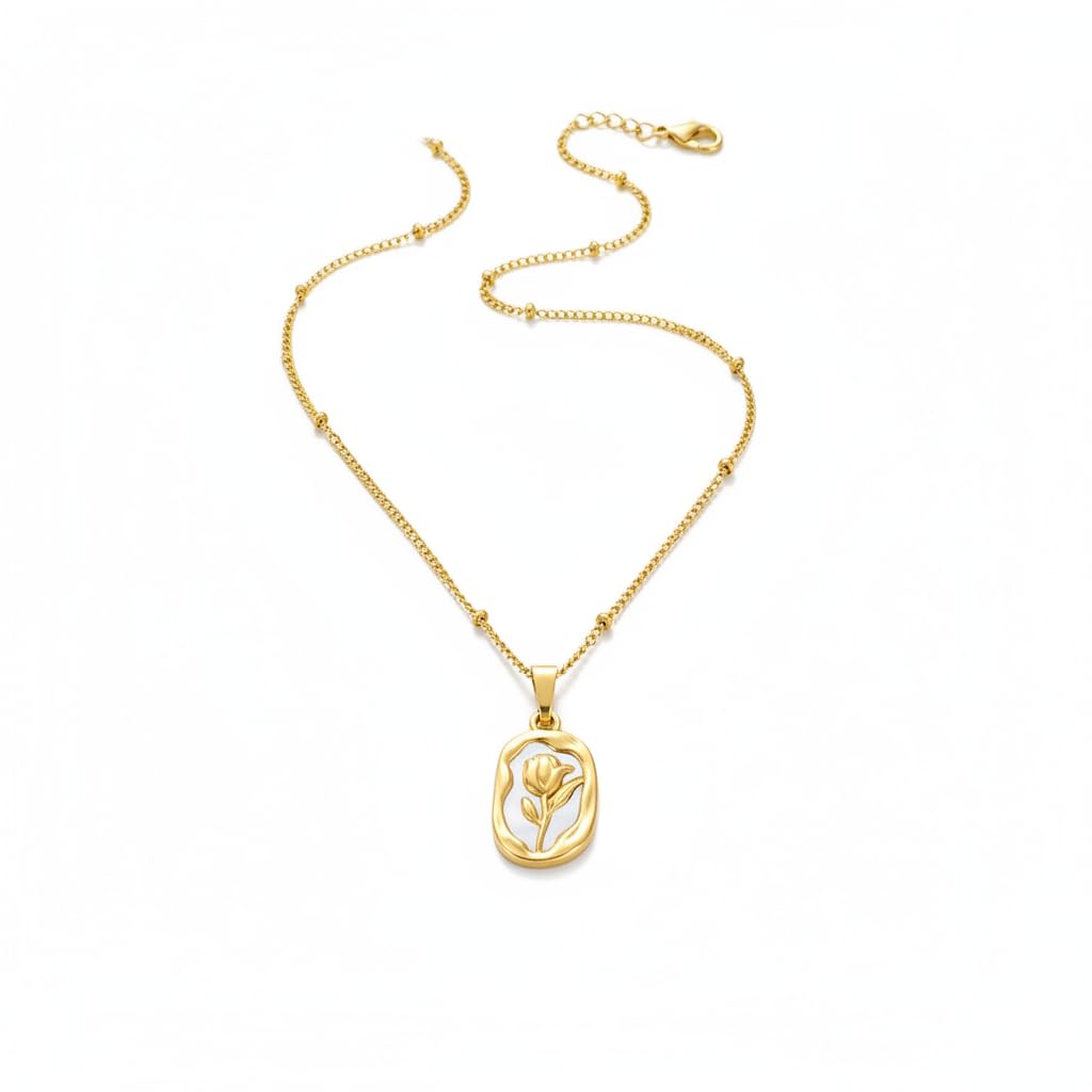 GemGleam Anti Tarnish 18k Gold Plated Rose Necklace 4 Women Aesthetic Minimalist Pendant Design Everyday Wear Hypoallergenic Jewelry
