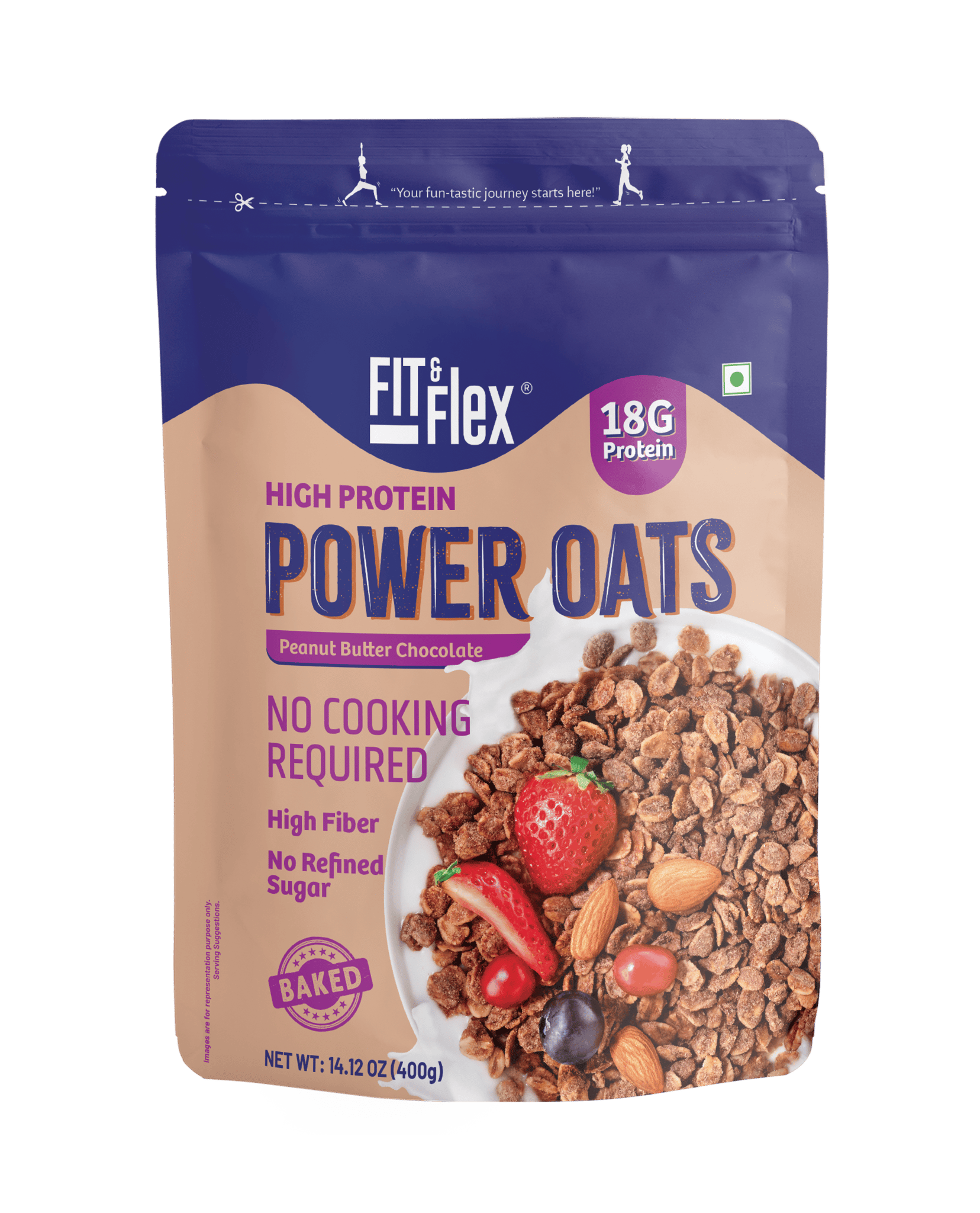 Power Oats | Peanut Butter Chocolate Flavor | No Cooking Required - Ready To Eat | 0 Added Sugar