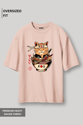 Ramen Cat- Oversized T-Shirt-XS
