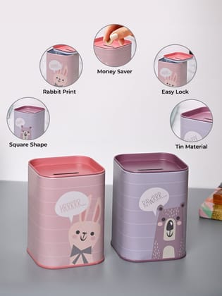 Market99 Money Bank Novelty Toys Set of 2 - Grey & Pink Tin Glossy Finish