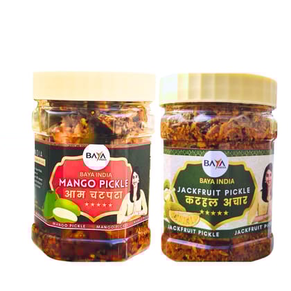 Baya India Combo | Mango 350g + Kathal (Jackfruit) 350g | Homemade Traditional Indian Achar | Authentic Spicy & Tangy Taste | No Added Preservatives