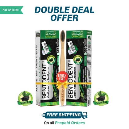 Bentodent Charcoal Teeth Whitening Toothpaste -  Natural & Fluoride Free - 100 gm-Pack of 2