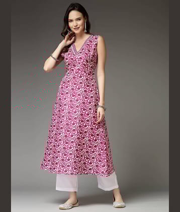 Stylum Cotton Blend Printed A-Line Women's Kurti - Purple ( Pack of 1 )