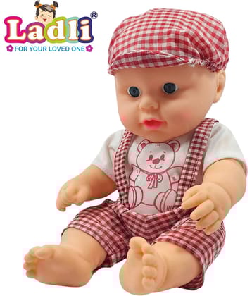 Little Soft Feel Smiling Teddy Boy in Printed Dress Golu Baba Feeding Doll_C