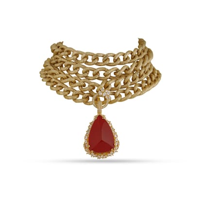 Roza - Statement Pendant Chain Choker-Red