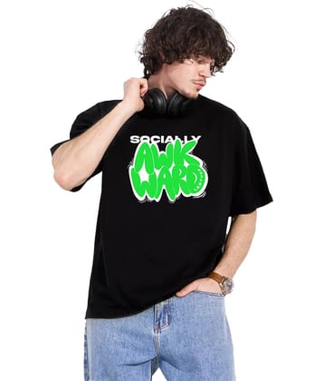Leotude Men Cotton Blend Oversized Fit Printed T-Shirt ( Black )