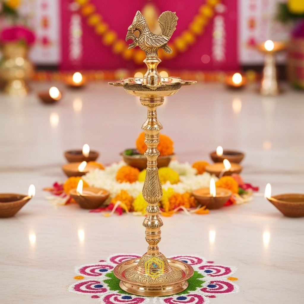 Brass Table Decor Mahabharat Oil Lamp Deepak - Decorative Brass Diya for Home D�cor, Height : 24 Inch (FMAS686 E)