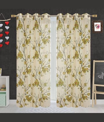Kraftiq Homes Floral Transparent Eyelet Curtain 9 ft ( Pack of 2 ) - Green