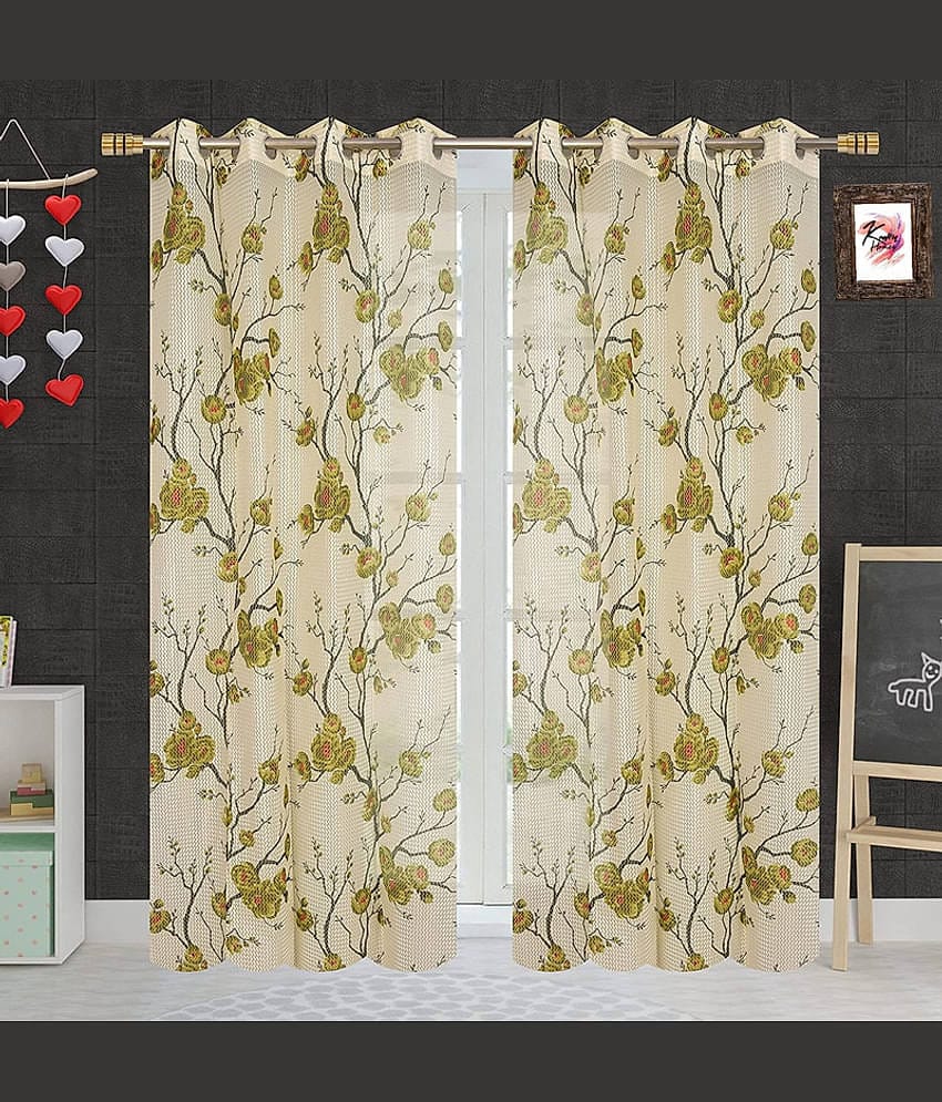 Kraftiq Homes Floral Transparent Eyelet Curtain 9 ft ( Pack of 2 ) - Green