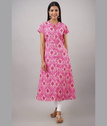 FabbibaPrints - Pink Cotton Women's Front Slit Kurti