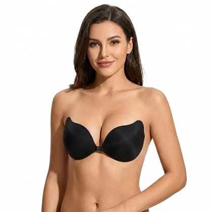 Adhesive Stick-On Bra, Backless and Strapless, Seamless Invisible Push-Up with Lift and Shaping, Black