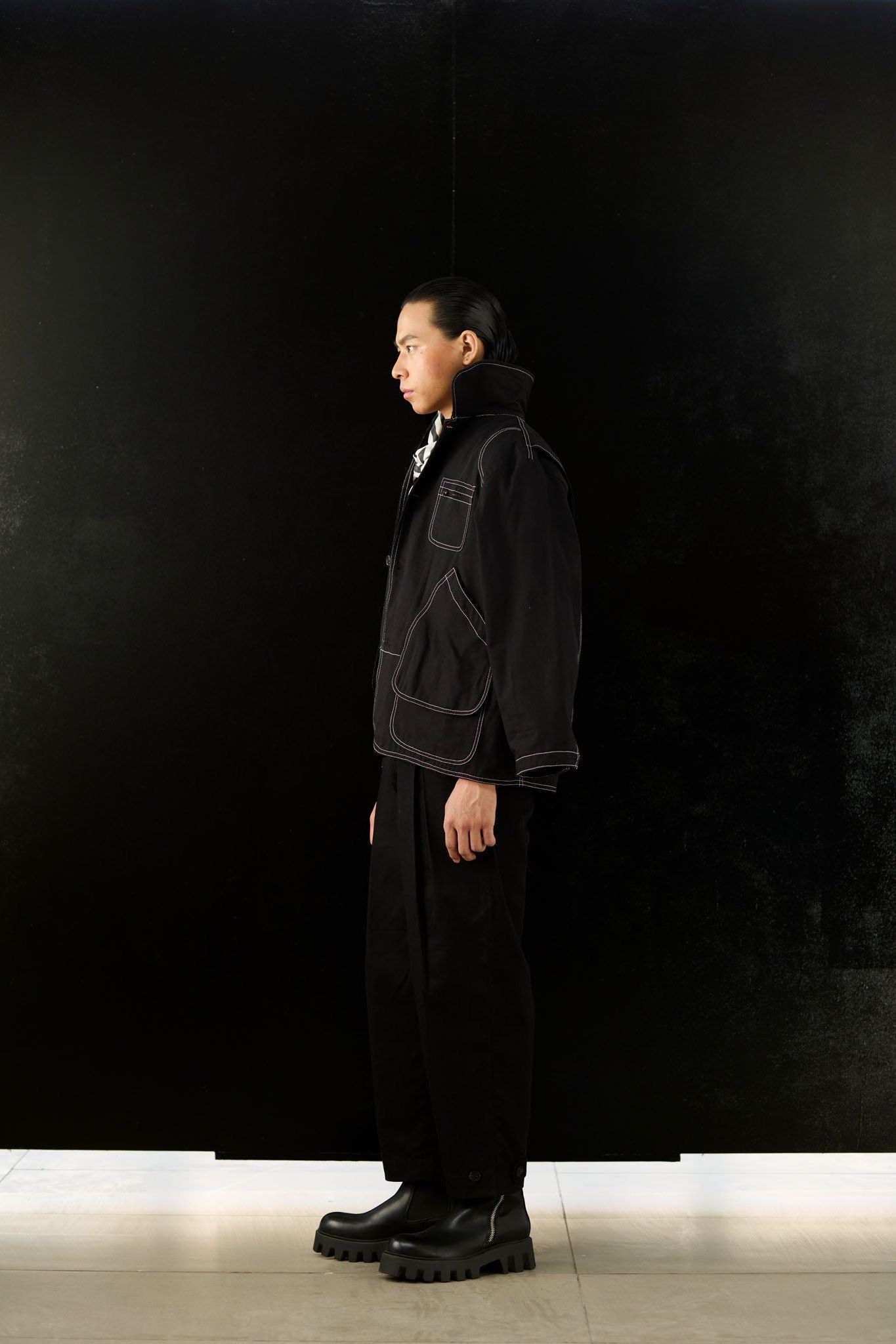 Twin Pleat Trousers - Black-S