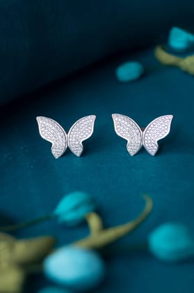 Open Wing Sparkle Butterfly Sterling Silver Stud Earrings-Silver