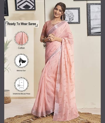 Samah Cotton Printed Ready to Wear Saree With Unstitched Blouse Piece ( Rose Gold )