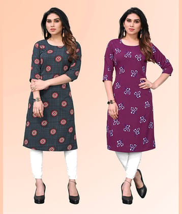 KETAKI FASHION Pack of 2 Crepe Printed Straight Women's Kurti - ( Multicoloured )