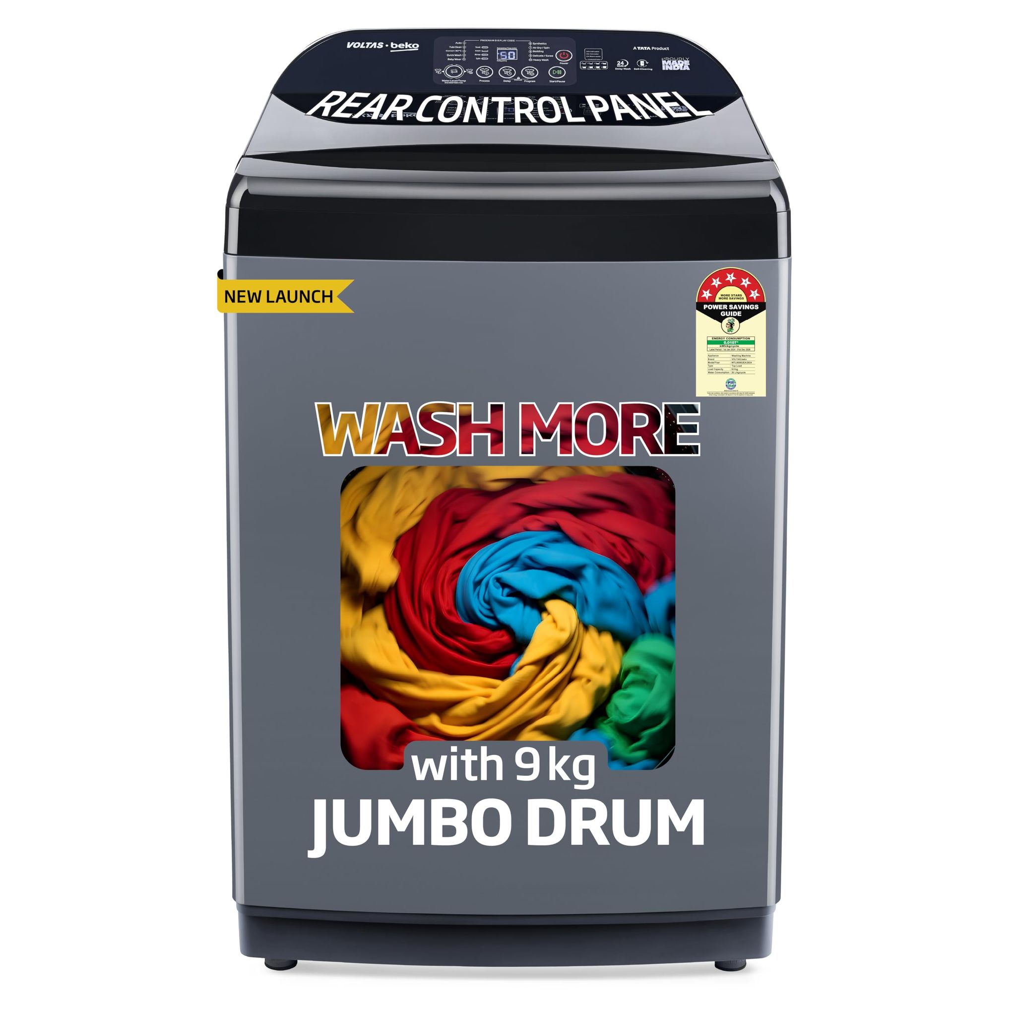 Voltas Beko, A Tata Product 9 Kg 5 Star Fully-Automatic Top Loading Washing Machine (WTL9006UEA / OBS1060, Grey, Double Waterfall Technology) Voltas Beko, A Tata Product 9 Kg 5 Star Fully-Automatic Top Loading Washing Machine (WTL9006UEA / OBS1060, Grey,