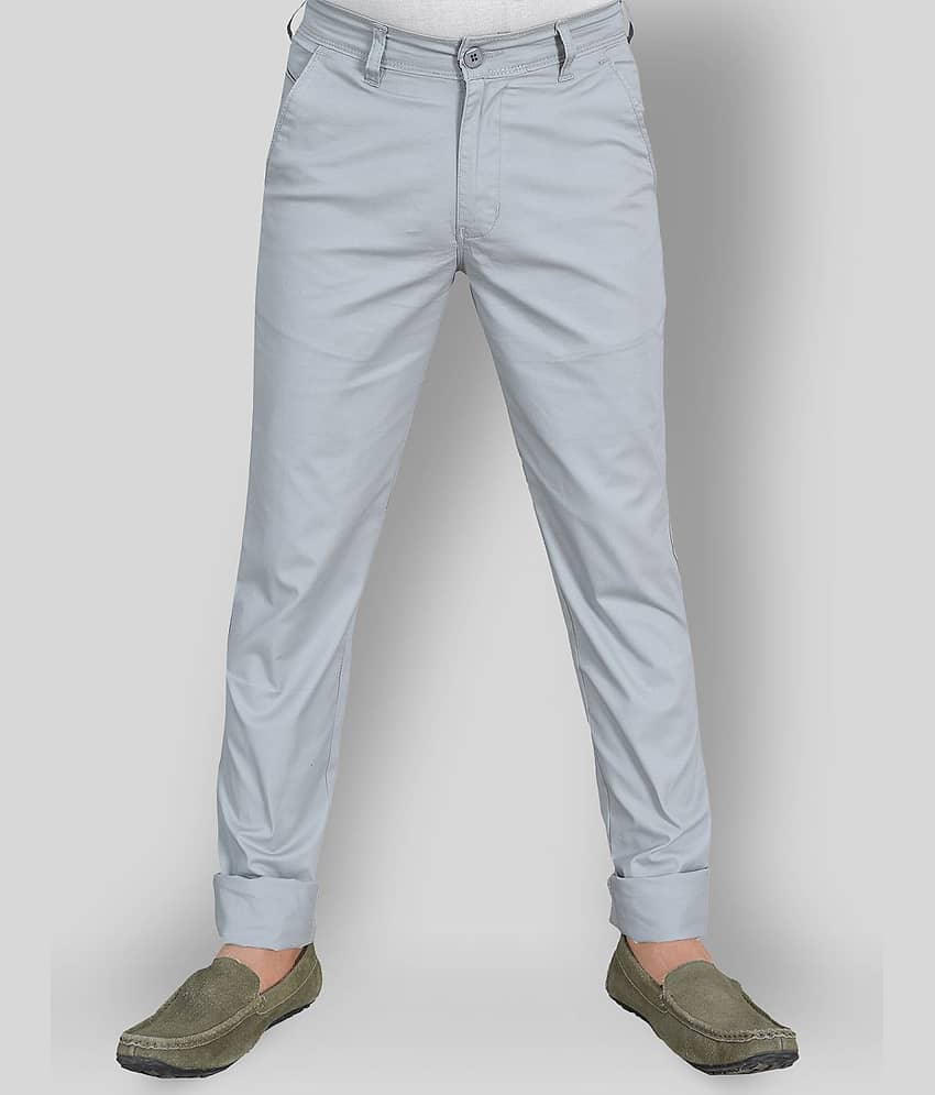 plounge - Light Grey Cotton Blend Regular Fit Men's Chinos (Pack of 1)