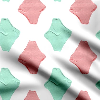 Mint and pink diamonds Print Fabric-Cotton