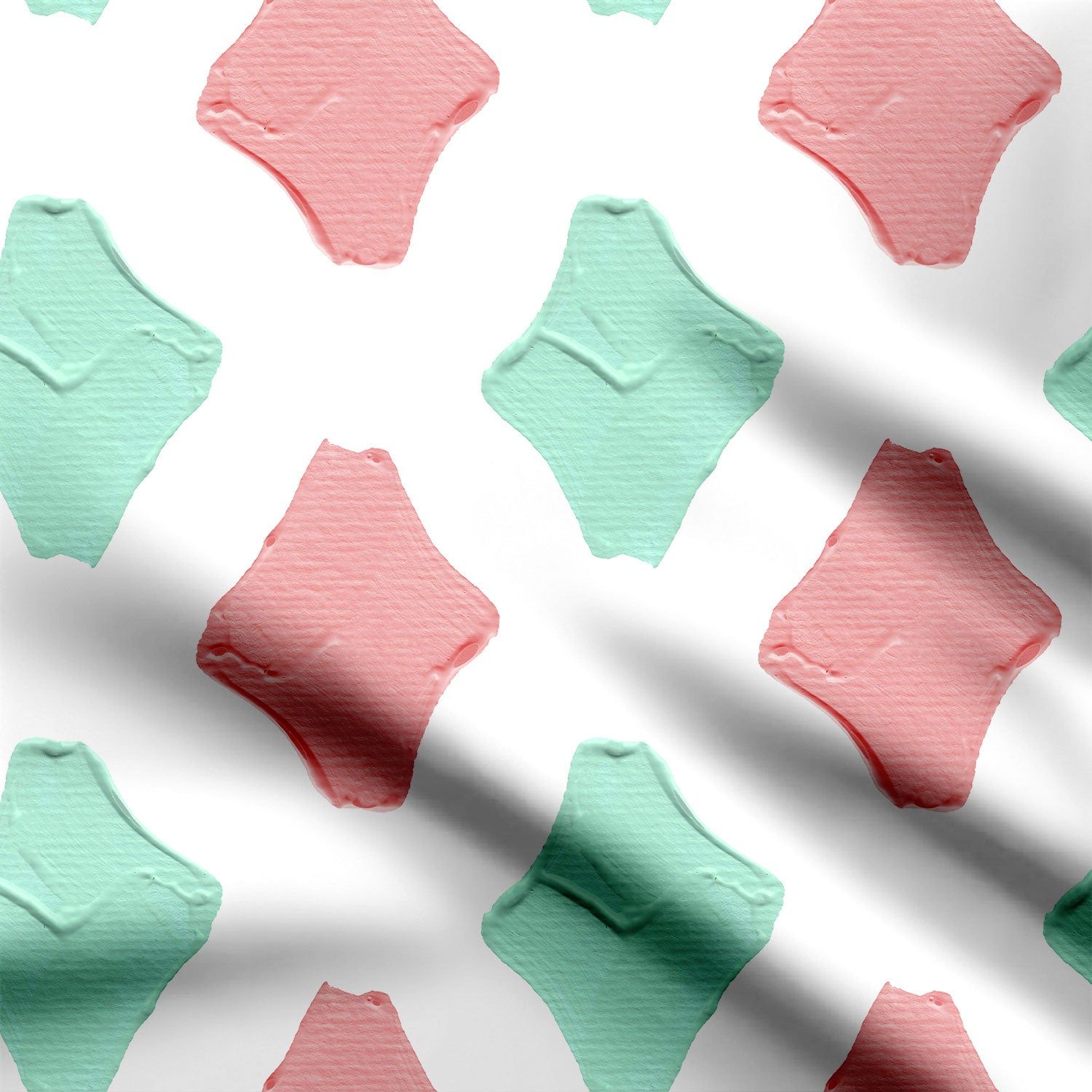 Mint and pink diamonds Print Fabric-Cotton