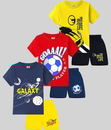 Kuchipoo Pack of 3 Boys Cotton Blend T-Shirt & Shorts Set ( Multicolor 2 )