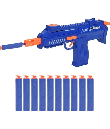 RAINBOW RIDERS Plastic Manual Operation Shooting Gun, Dart Gun Toy with 10 Soft Suction Bullets For Kids, Fun Target Shooting Battle Fight Games For Kids Boys Girls Age, Blue, 5 Years + (Pack of 1)