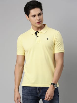 Yellow Solid Polo T-Shirt-M