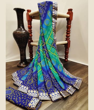Kanooda Prints Georgette Printed Saree With Unstitched Blouse Piece ( Blue )