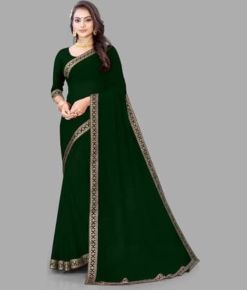 Vkaran Georgette Solid Saree With Unstitched Blouse Piece ( Green )