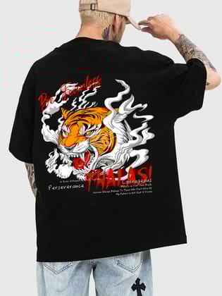 Tiger Back Printed Black Oversized T shirts for Men-S