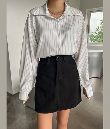 Aahwan Women Striped Polyester Shirt ( White )