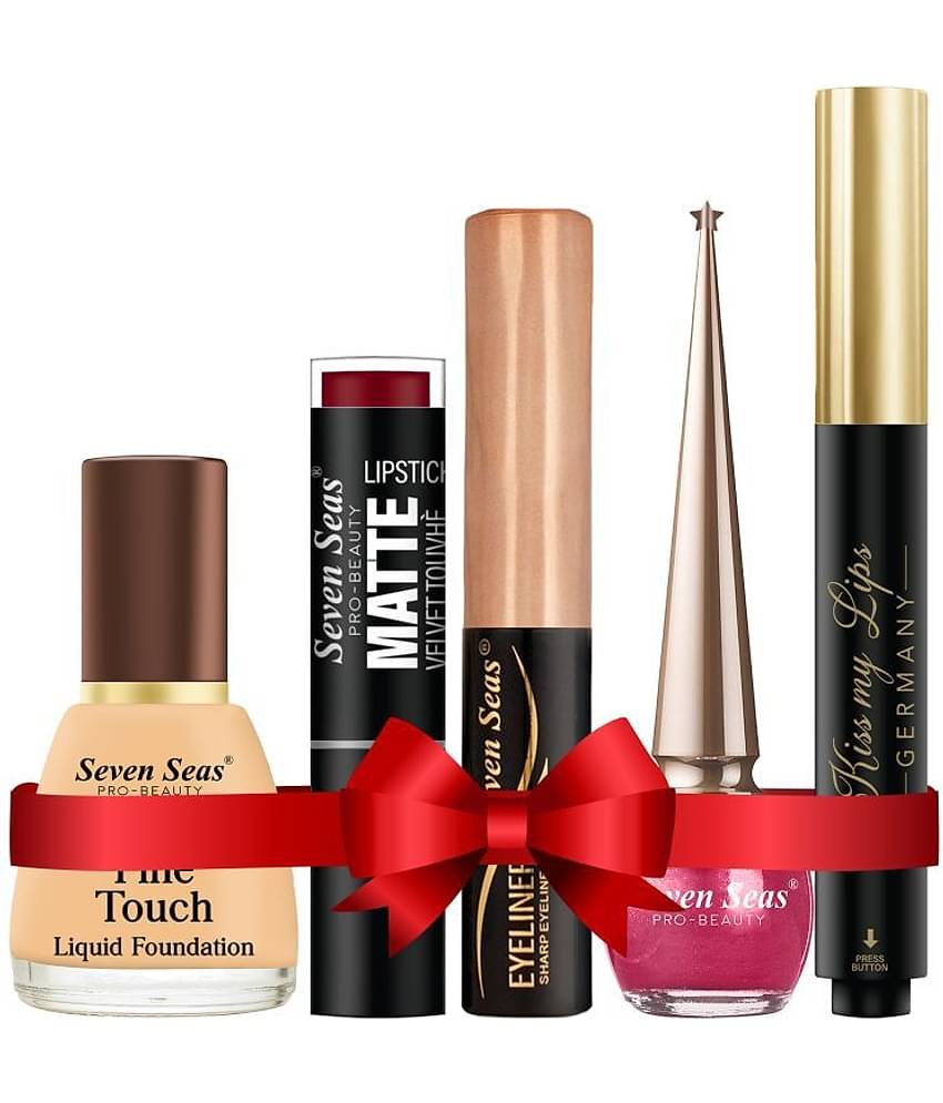 Seven Seas Combo With Liquid Foundation+Matte Lipstick+Eyeliner+Pink Eyeliner+Lip Balm Pack of 05